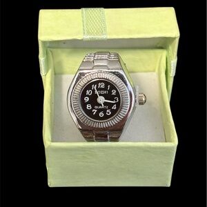 Silver Quartz Watch with Black Dial